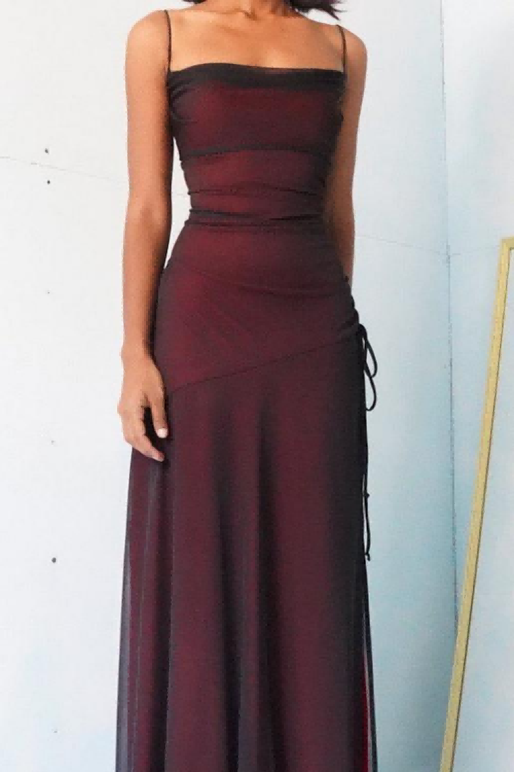 Sexy Sheath Straps Burgundy Long Sleeves Prom Dresses Birthday Outfits SD307