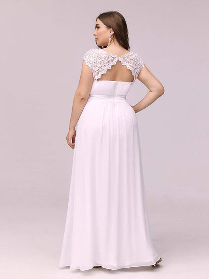 Plus Size Maxi Long Formal Lace Cap Sleeve Evening Dress