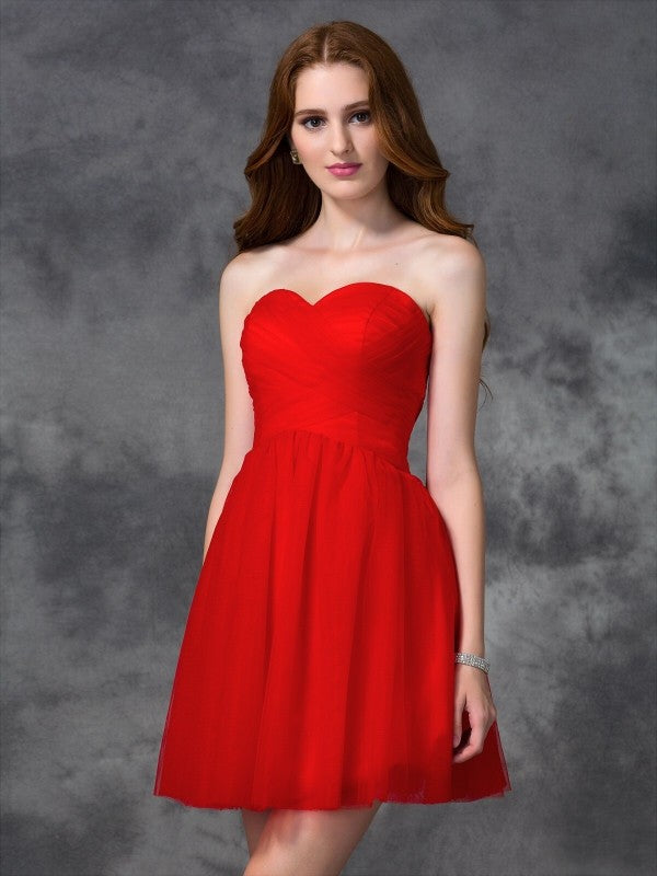 A-line/Princess Sweetheart Ruffles Sleeveless Short Net Cocktail Dresses/Homecoming dresses