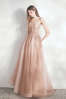 Pink Tulle Long A-Line Evening Party Dress Cute Pink Prom Dress