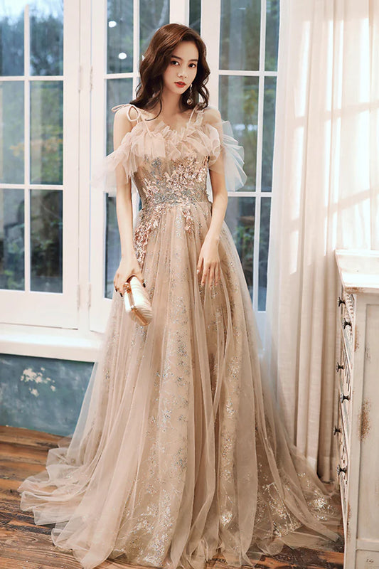 A-Line Tulle Off the Shoulder Prom Dress Cute Evening Party Dress