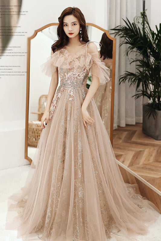 A-Line Tulle Off the Shoulder Prom Dress Cute Evening Party Dress