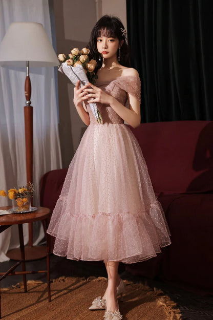 Pink Tulle Short A-Line Prom Dress One Shoulder Homecoming Party Dress