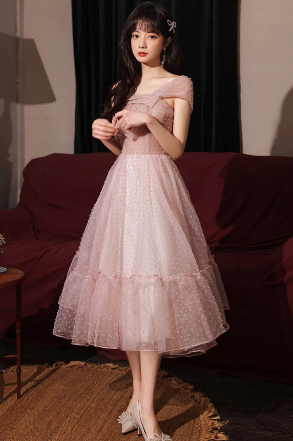 Pink Tulle Short A-Line Prom Dress One Shoulder Homecoming Party Dress