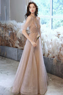 A-Line Tulle Long Prom Dress with Beaded Off the Shoulder Evening Party Dress