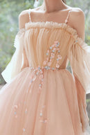 Pink Tulle Short A-Line Prom Dress Lovely Spaghetti Straps Homecoming Party Dress