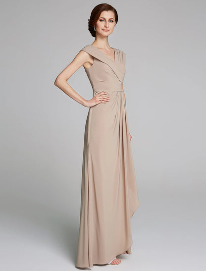 Sheath / Column Mother of the Bride Dress Elegant V Neck Floor Length Jersey