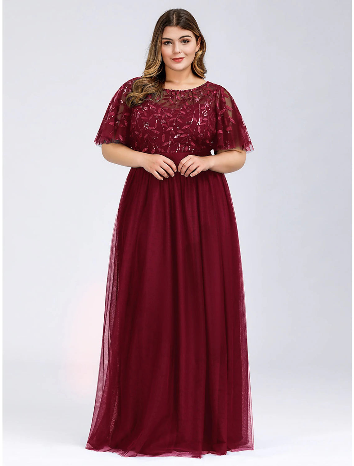 A-Line Prom Dresses Plus Size Dress Wedding Guest Prom Floor Length Short Sleeve