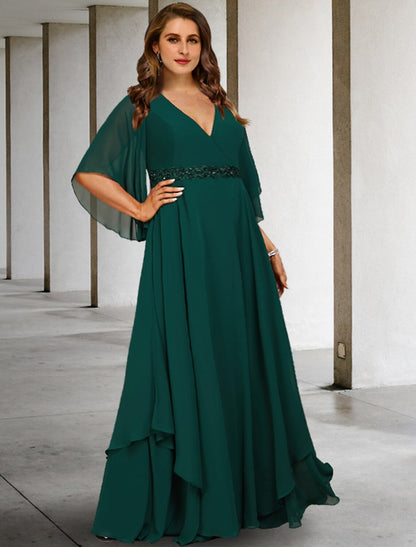 A-Line Mother of the Bride Dresses Plus Size Hide Belly Curve Elegant Dress Formal Sweep