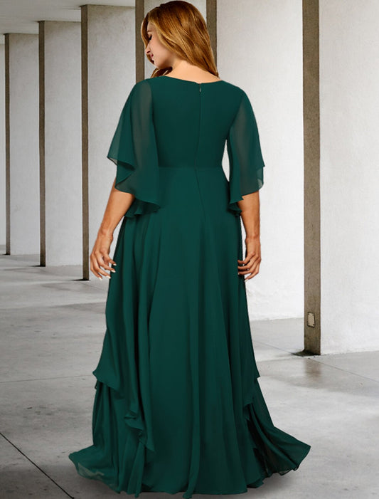 A-Line Mother of the Bride Dresses Plus Size Hide Belly Curve Elegant Dress Formal Sweep