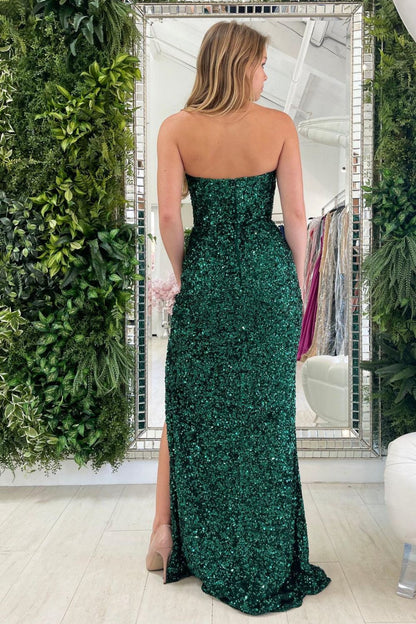 Sheath Sweetheart Green Sequins Long Prom Dress Evening Dress