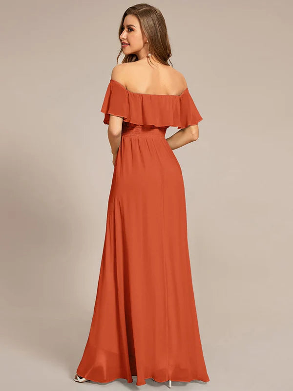 Elegant Chiffon High-Low Off The Shoulder Bridesmaid Dress