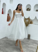 Buyishang A-Line Sweetheart symmetrical Satin Wedding Dresses With Cascading Ruffles