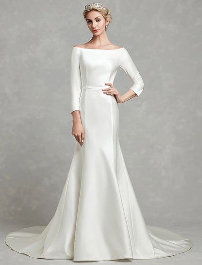 Wedding Dresses Mermaid / Trumpet Off Shoulder 3/4 Length Sleeve Chapel