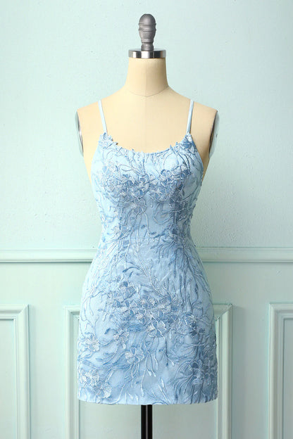 Sky Blue Spaghetti Straps Bodycon Dress