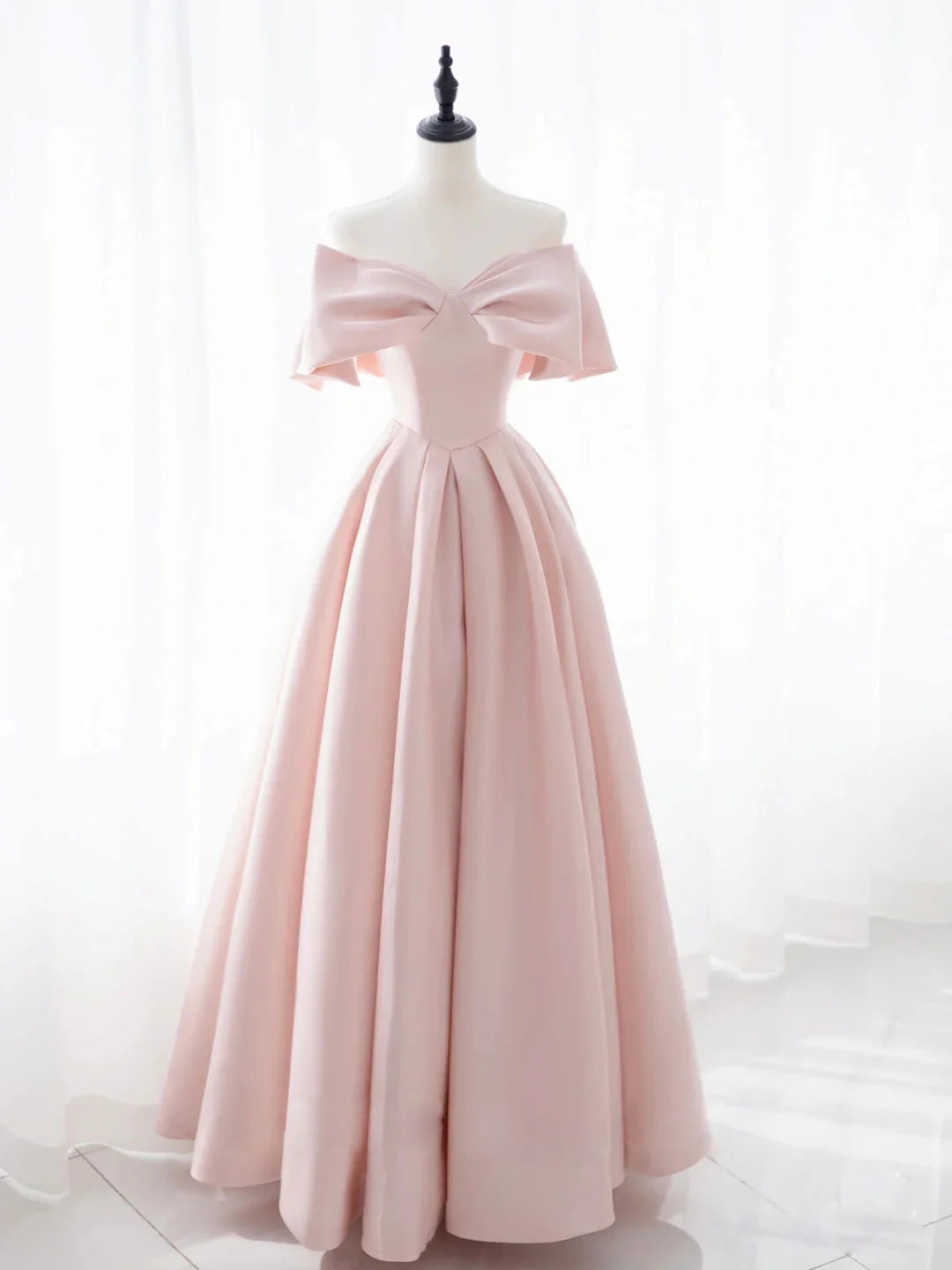 Buyishang Simple Pink Satin Long Prom Dresses Pink Bridesmaid Dresses prom dresses shops