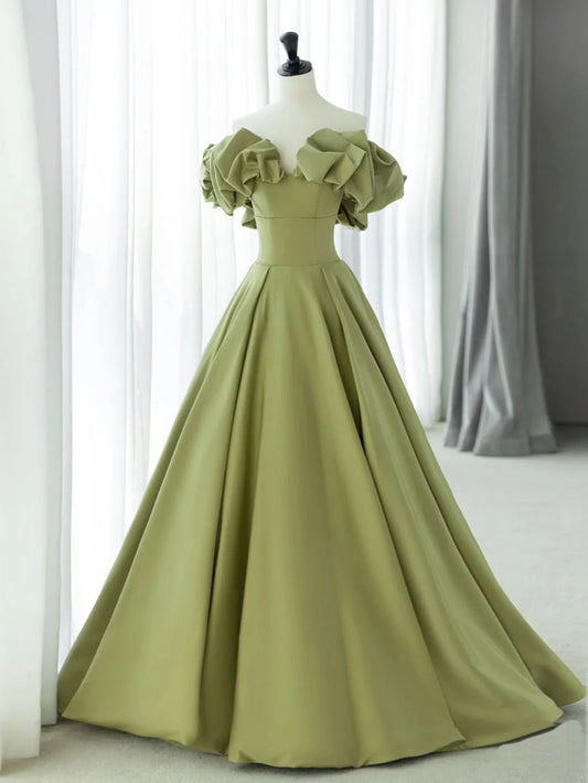 Buyishang Green A-Line Satin Long Prom Dresses Green Formal Evening Dress prom dresses shops ﻿