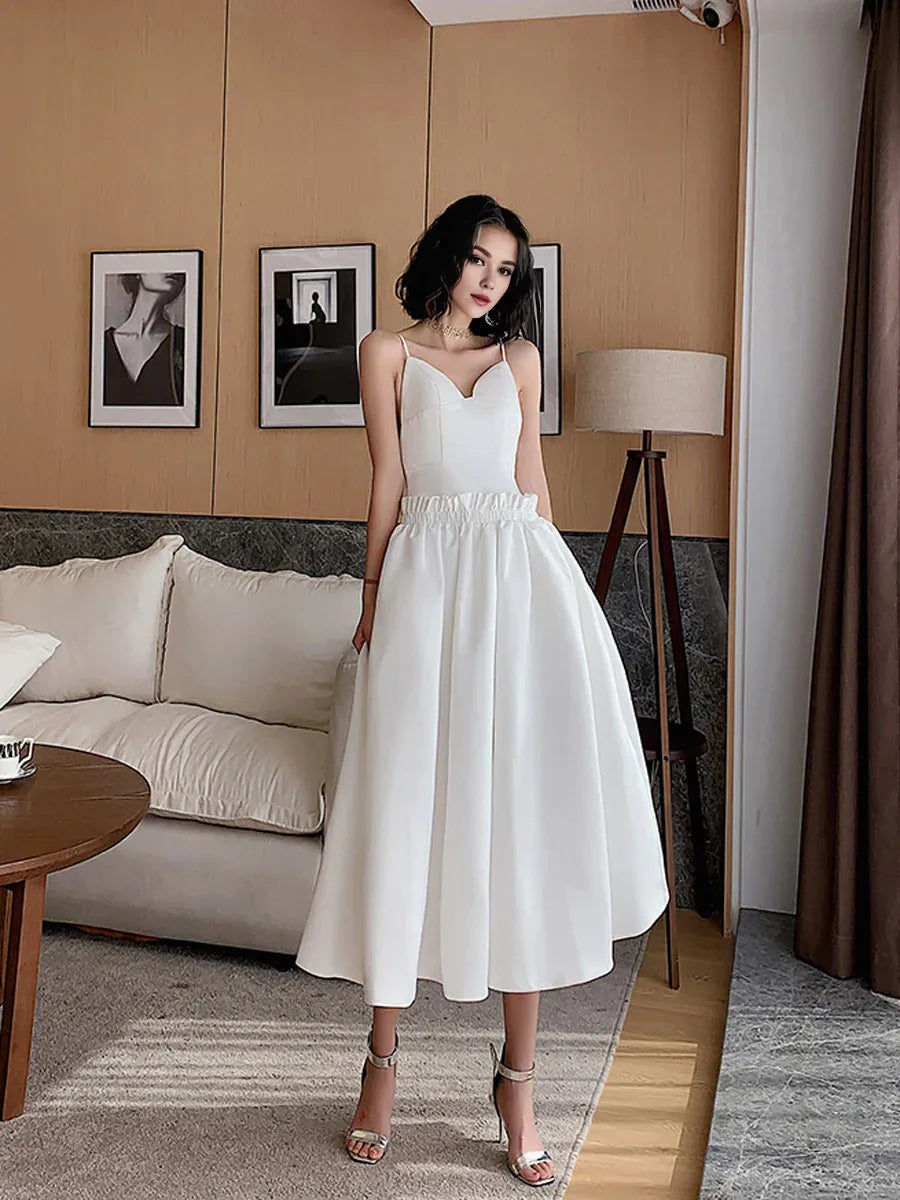 Buyishang White Satin Short Prom Dress White Satin Homecoming Dresses prom dresses shops