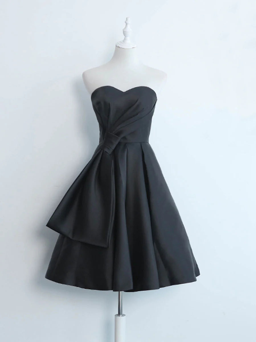 Buyishang Simple Sweetheart Satin Short Black Prom Dress Black Homecoming Dresses prom dresses shops ﻿