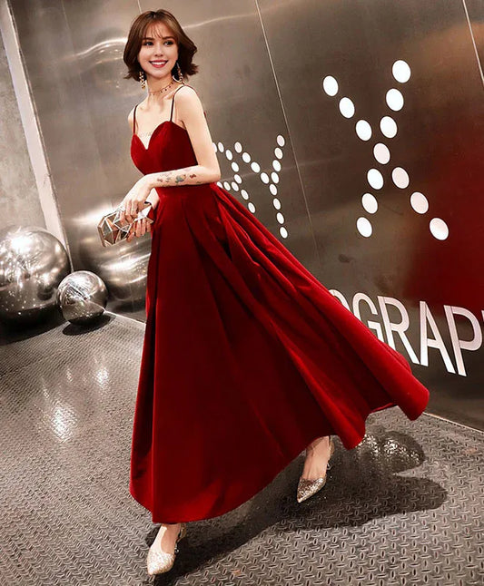 Buyishang Burgundy Sweetheart Tea Length Prom Dress Burgundy Bridesmaid Dress prom dress in store