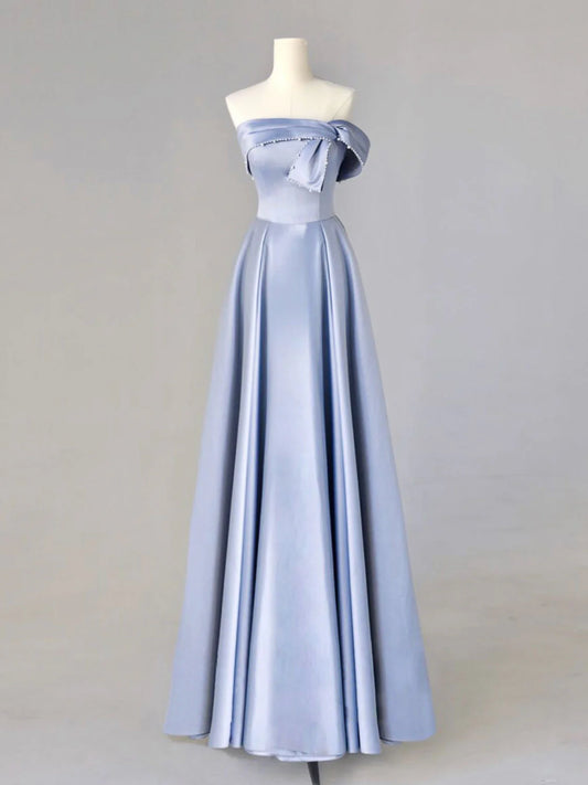 Buyishang A-Line Blue Satin Long Prom Dresses Blue Formal Evening Dresses prom dresses shops