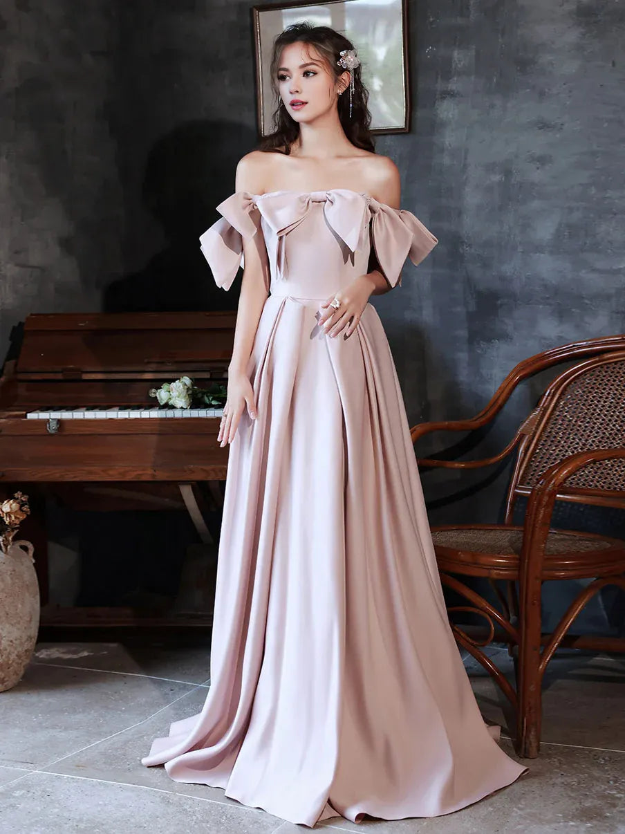 Buyishang Pink Long Prom Dresses Off Shoulder Long Formal Graduation Dresses Bridesmaid dress shop