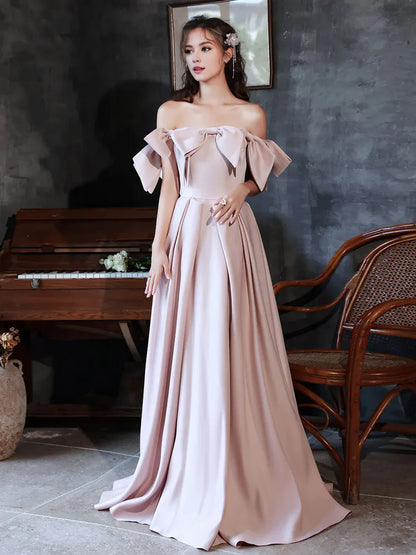 Buyishang Pink Long Prom Dresses Off Shoulder Long Formal Graduation Dresses Bridesmaid dress shop