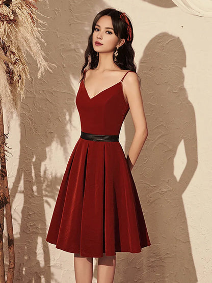 Buyishang Burgundy velvet short prom dress burgundy homecoming dress Bridesmaid dress shop