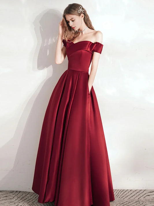 Buyishang A Line Burgundy Long Prom Dresses Satin Long Formal Graduation Dresses Bridesmaid dress shop