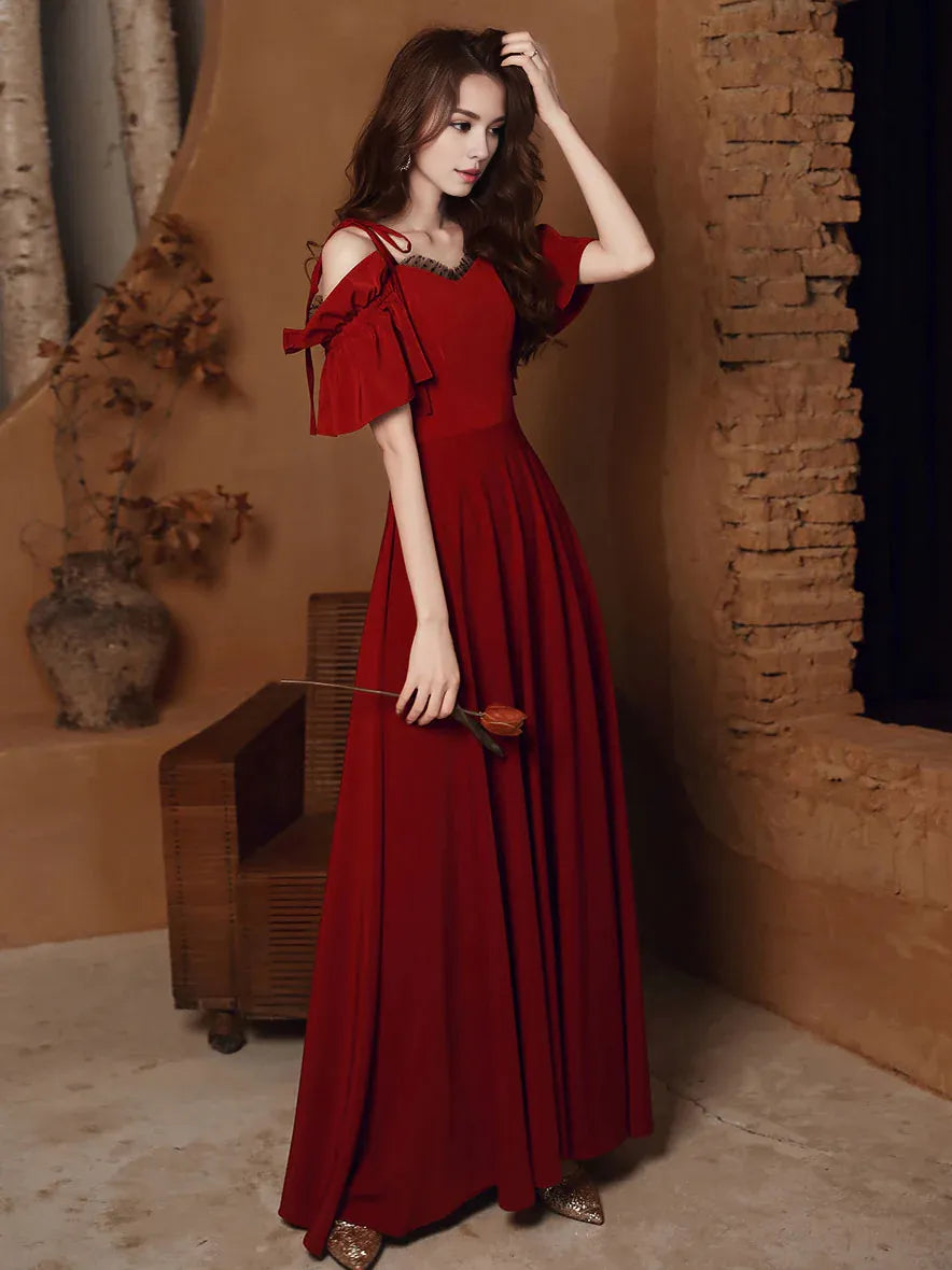 Buyishang Simple Burgundy Satin Long Prom Dress Burgundy Formal Dresses prom dresses shops