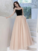 Buyishang Simple Champagne Long Prom Dresses Champagne Tulle Formal Dresses Bridesmaid dress shop