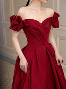 Buyishang Simple Burgundy Satin Long Prom Dress Burgundy Bridesmaid Dress prom dresses shops ﻿