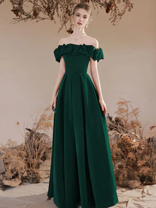 Buyishang A-Line Off Shoulder Velvet Green Long Prom Dress Green Formal Evening Dress prom dresses shops