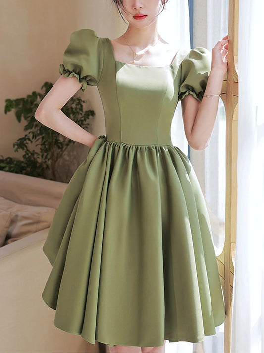 Buyishang Simple Green Satin Short Prom Dress Green Satin Bridesmaid Dress Bridesmaid dress shop