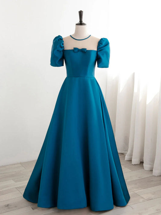 Buyishang A-Line Satin Blue Long Prom Dress Blue Long Formal Evening Dresses prom dresses shops ﻿