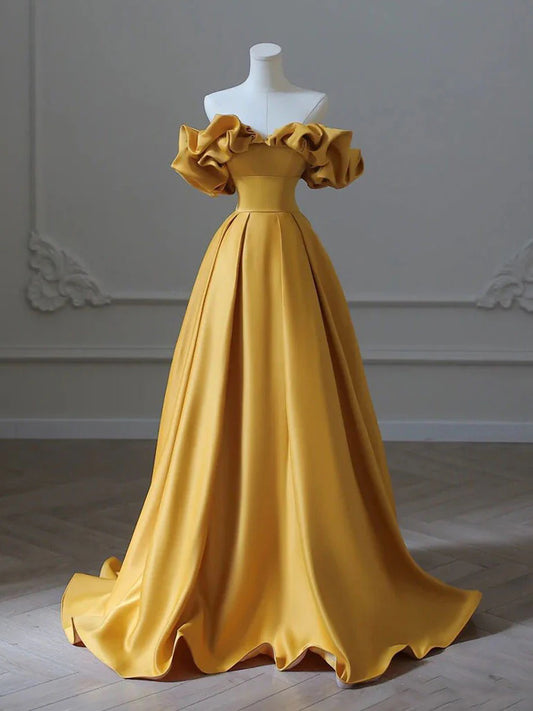 Buyishang Satin Yellow Long Prom Dress Aline Formal Yellow Graduation Party Dress prom dresses near me