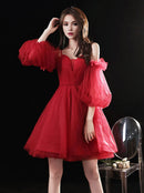 Buyishang Red Sweetheart Neck Tulle Short Prom Dress Puffy Red Homecoming Dresses prom dress in store