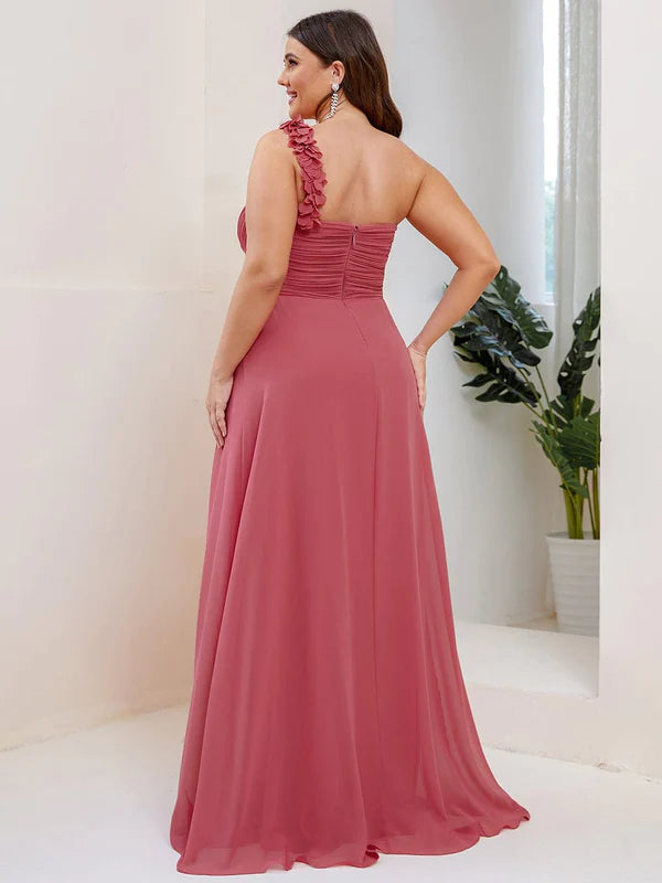 Plus Size One Shoulder Long Chiffon Bridesmaid Dress