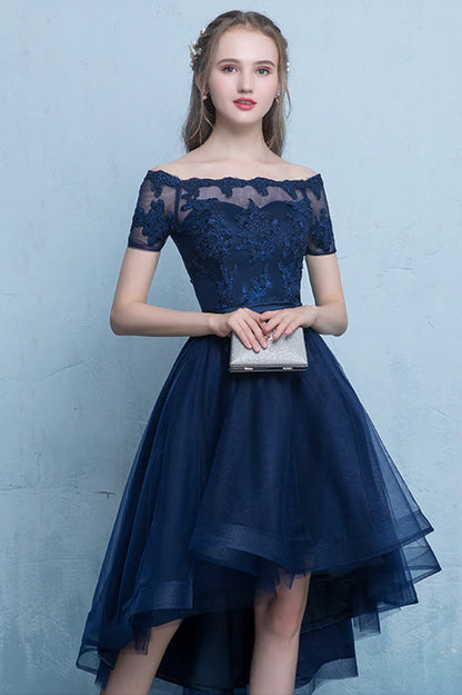 Cute Lace High Low Prom Dress A-Line Homecoming Party Dress