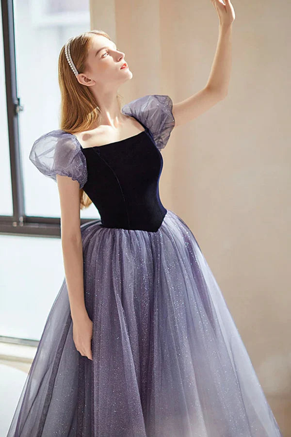 Purple Tulle Long A-Line Prom Dress Cute Purple Evening Party Dress