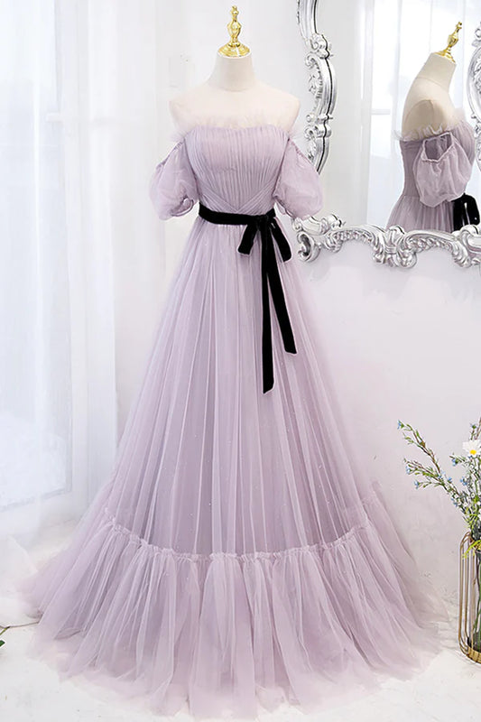 Purple Tulle Long A-Line Prom Dress Purple Evening Formal Dress