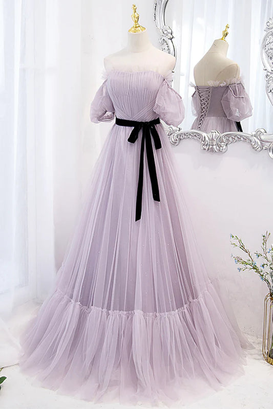 Purple Tulle Long A-Line Prom Dress Purple Evening Formal Dress