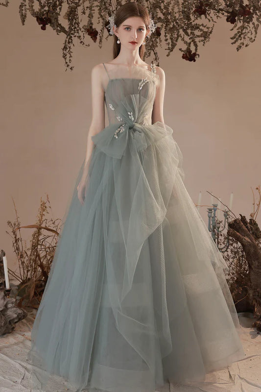 Light Green Tulle with Lace Long Prom Dress Green Evening Party Dress