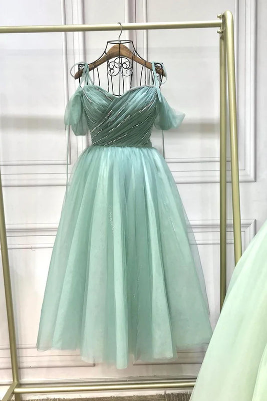 Green Tulle Short A-Line Prom Dress Cute A-Line Homecoming Party Dress