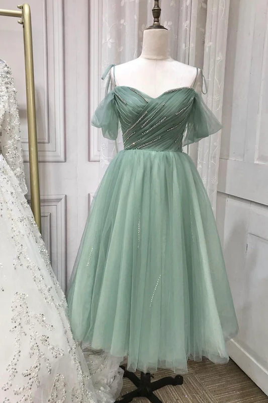 Green Tulle Short A-Line Prom Dress Cute A-Line Homecoming Party Dress