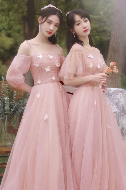 Pink Tulle Long A-Line Prom Dress Cute Pink Evening Party Dress