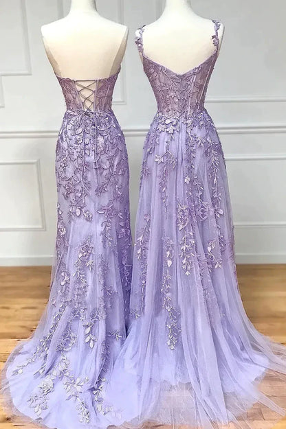 Purple Lace Long Prom Dress Lovely Purple Sweetheart Neckline Evening Dress