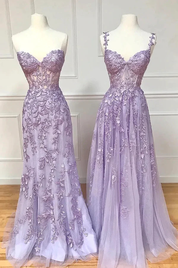 Purple Lace Long Prom Dress Lovely Purple Sweetheart Neckline Evening Dress