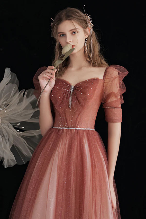 Lovely Gradient Tulle Long Evening Party Dress A-Line Graduation Dress