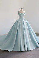 Blue Satin Long A-Line Formal Dress Beautiful Blue Prom Evening Dress